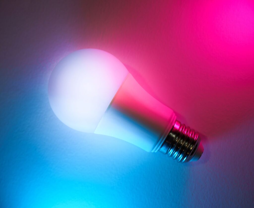 colorful led light bulb with neon glow
